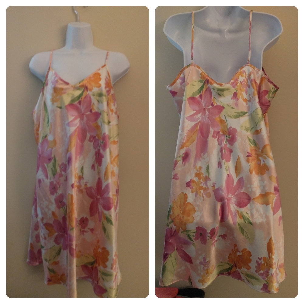 Floral Satin Plus Size Chemise Nightgown, XXL